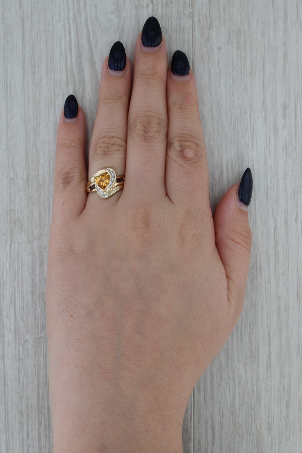 1.12ctw Citrine Garnet Diamond Bypass Ring 10k Yellow Gold Size 7.5
