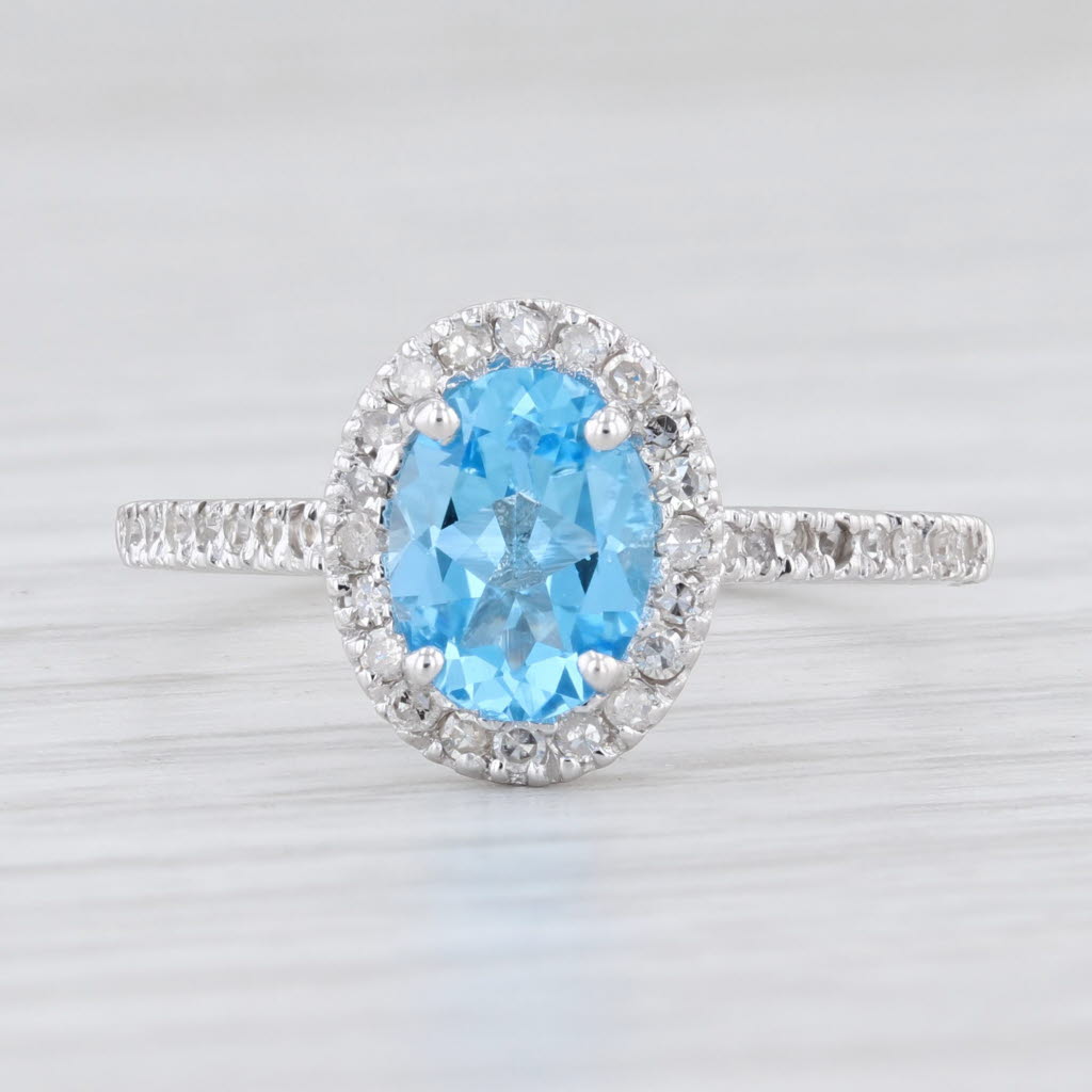 Light Gray New 1.90ctw Oval Blue Topaz Diamond Halo Ring 14k White Gold Size 7.5