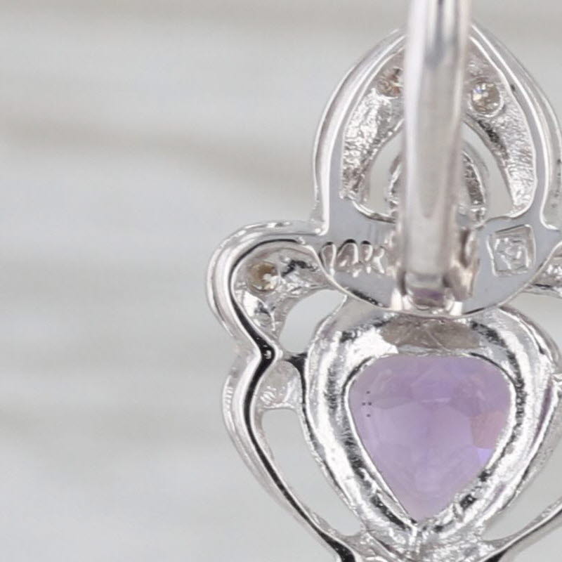 1ctw Amethyst Heart Dangle Earrings 14k White Gold Leverbacks