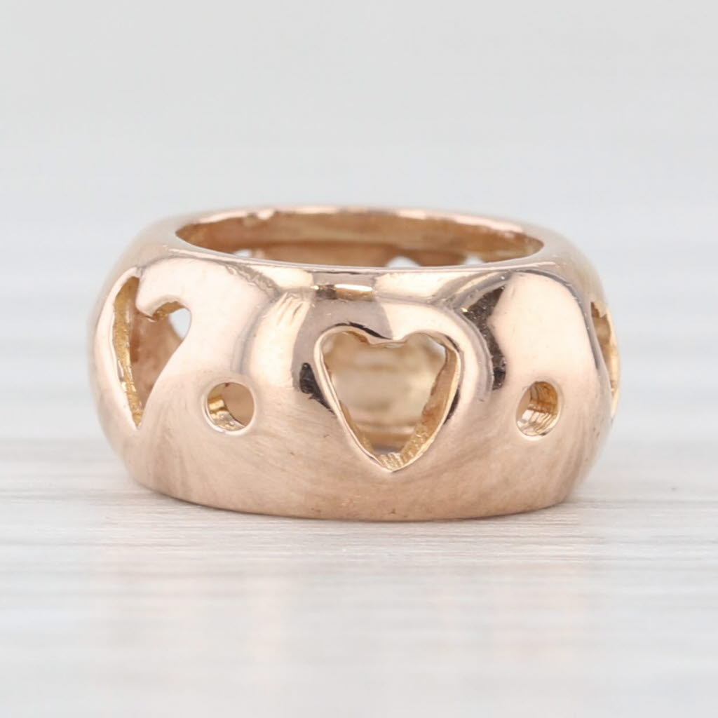 Light Gray New Heart Cutout Slide Bead Spacer Charm 14k Rose Gold