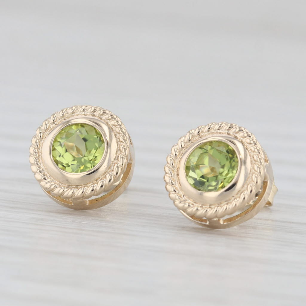 Light Gray 1.60ctw Peridot Stud Earrings 14k Yellow Gold Round Solitaire Studs