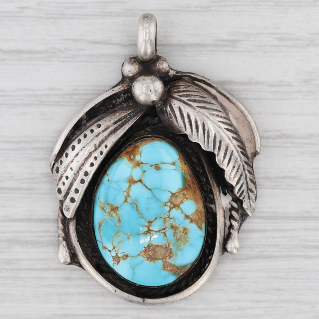 Light Gray Vintage Ed Kee Navajo Turquoise Sterling Silver Pendant Native American