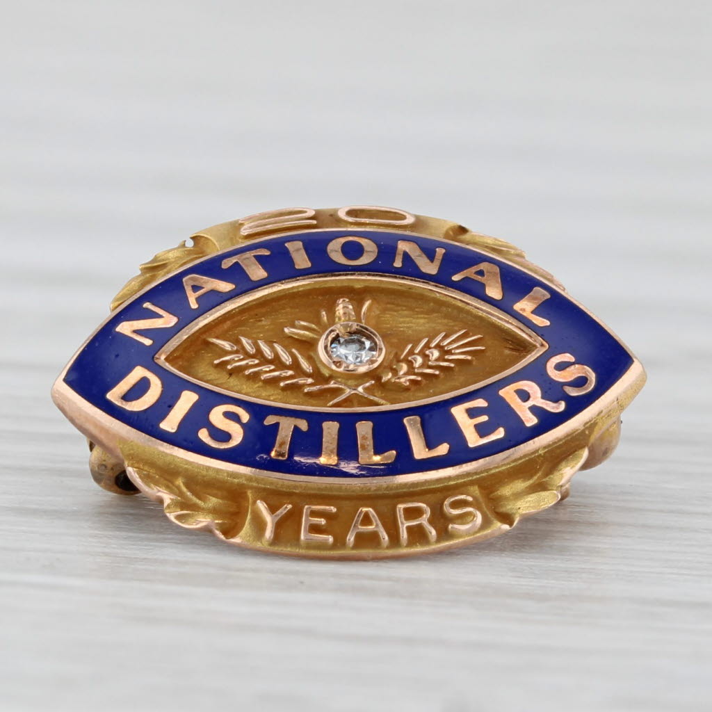 Light Gray National Distillers 20 Years Company Service Pin 10k Gold Diamond Enamel