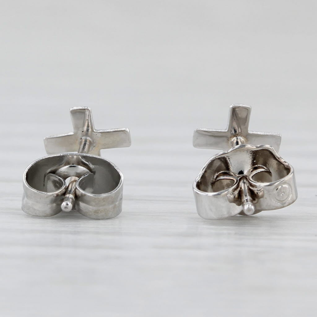 Light Gray Small Cross Stud Earrings 14k White Gold