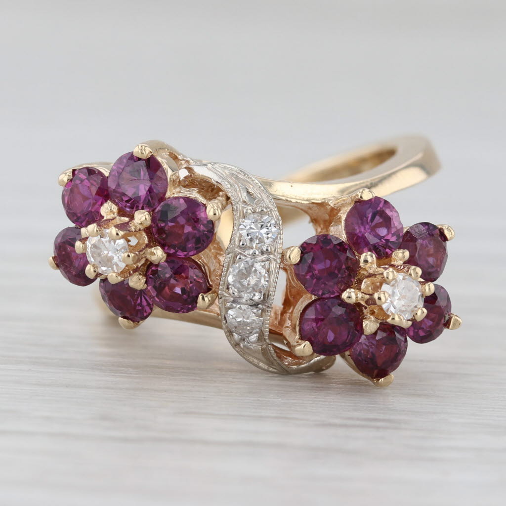 Light Gray 2.18ctw Ruby Diamond Flower Bypass Ring 14k Yellow Gold Size 6.25