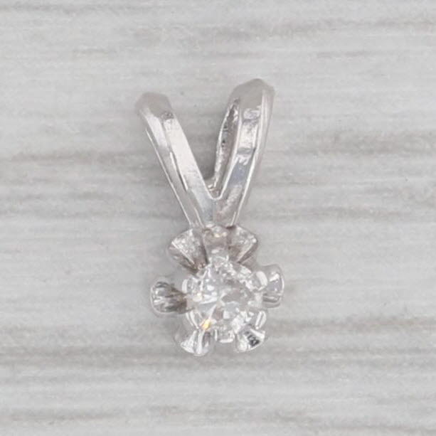 Gray Small Diamond Round Solitaire Buttercup Pendant 14k White Gold