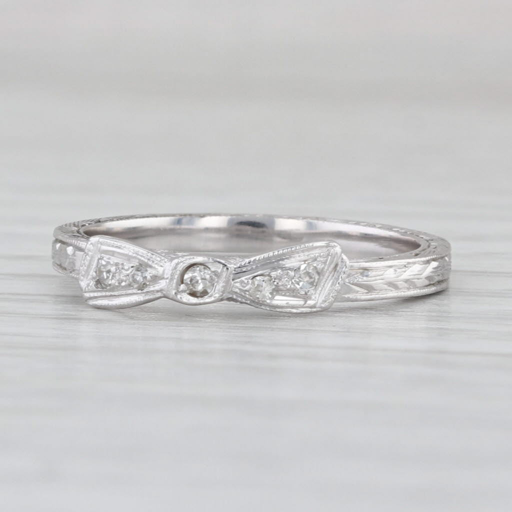 Diamond Bow Ring 18k White Gold Size 6 Stackable Wedding Band