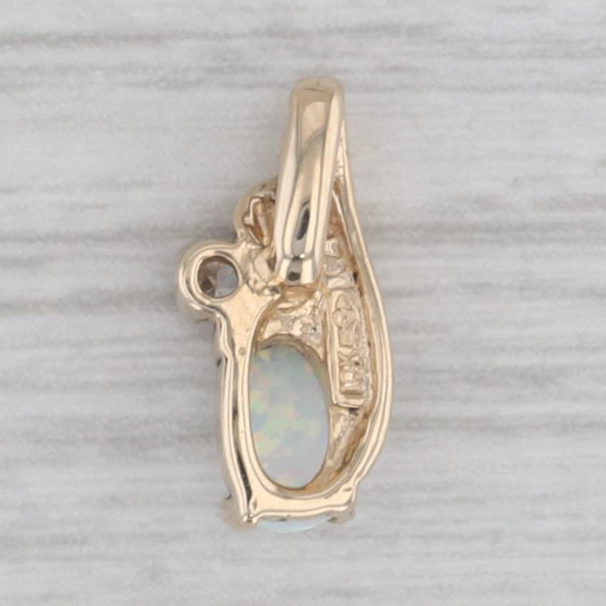 Gray Lab Created Opal Cubic Zirconia Pendant 10k Yellow Gold Small Teardrop