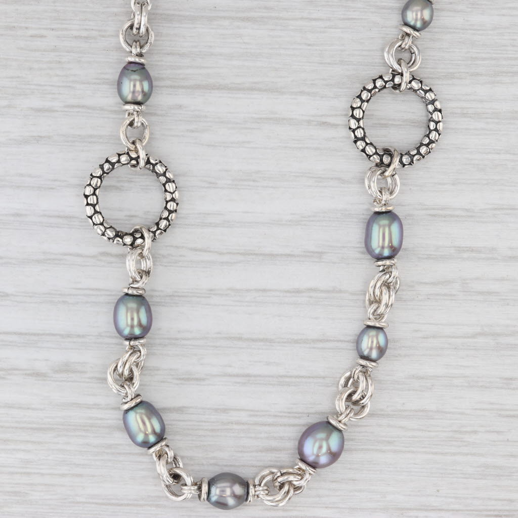 Light Gray Michael Dawkins Pebble Black Pearl Necklace Sterling Silver Toggle Clasp 17.75"