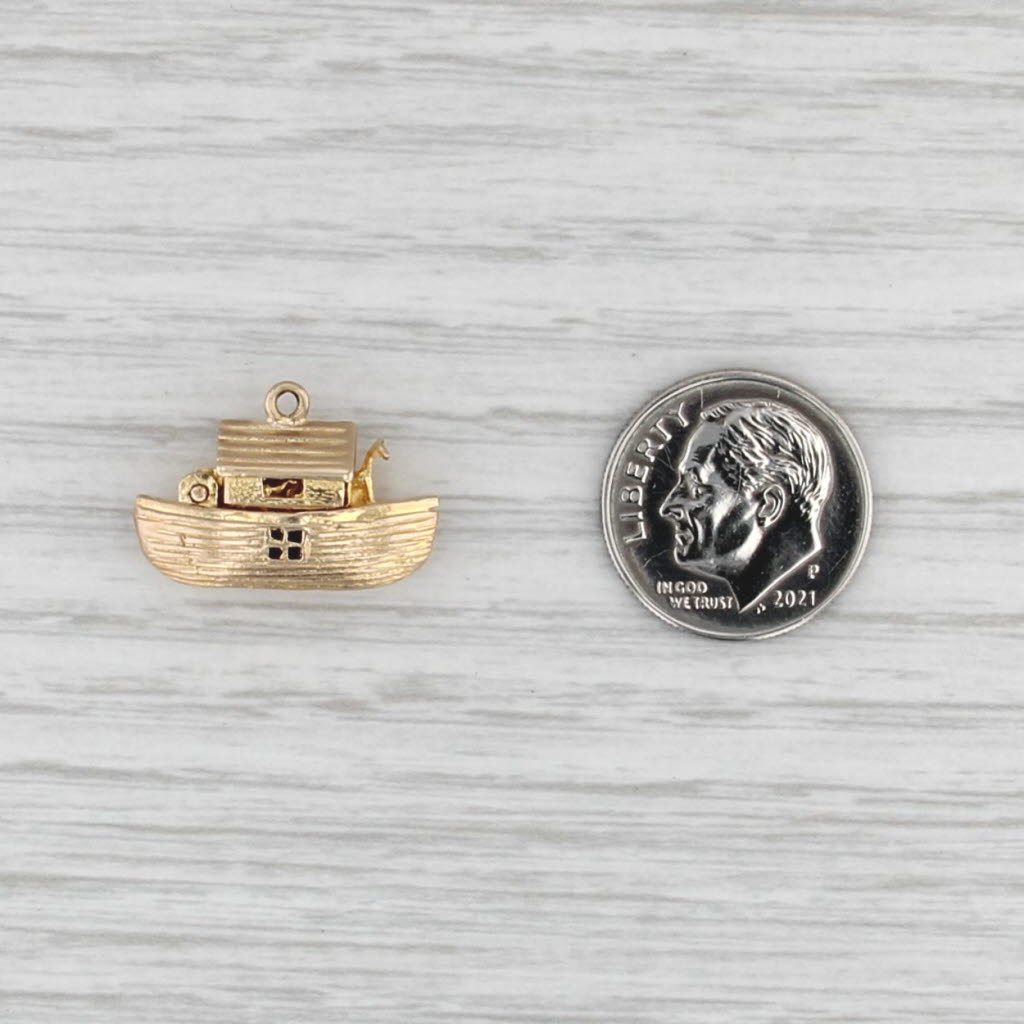 Vintage Noah's Ark Charm 9k Yellow Gold Top Opens Religious Pendant