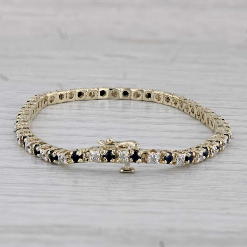 Gray 1.80ctw Blue Sapphire Diamond Tennis Bracelet 10k Yellow Gold 6.75"