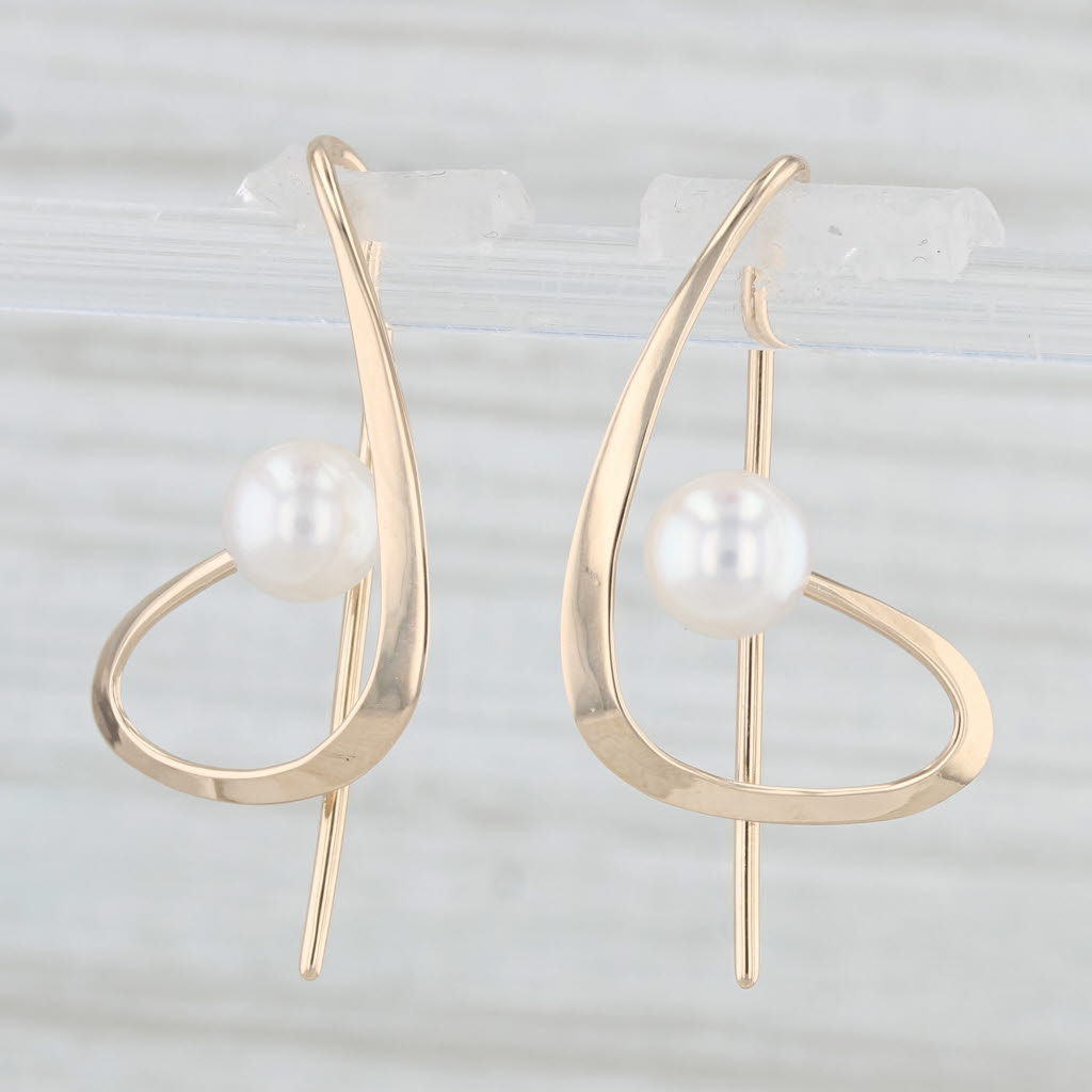 Light Gray Abstract Cultured Pearl Drop Earrings 14k Yellow Gold Hook Posts Dangles