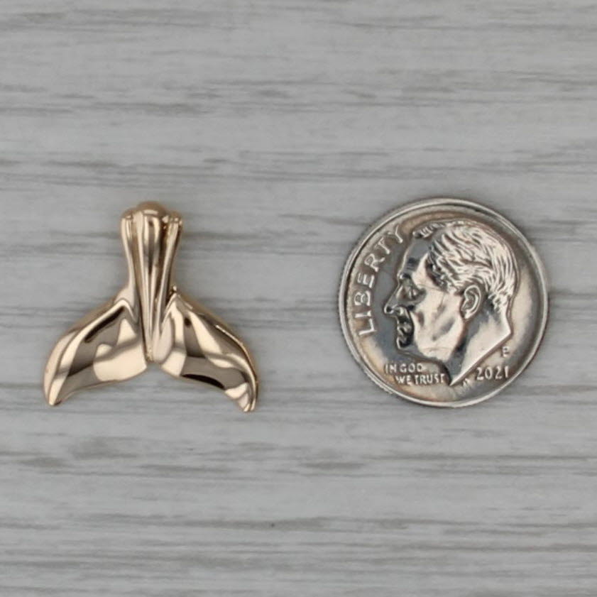 Whale Tail Pendant 14k Yellow Gold Nautical Jewelry