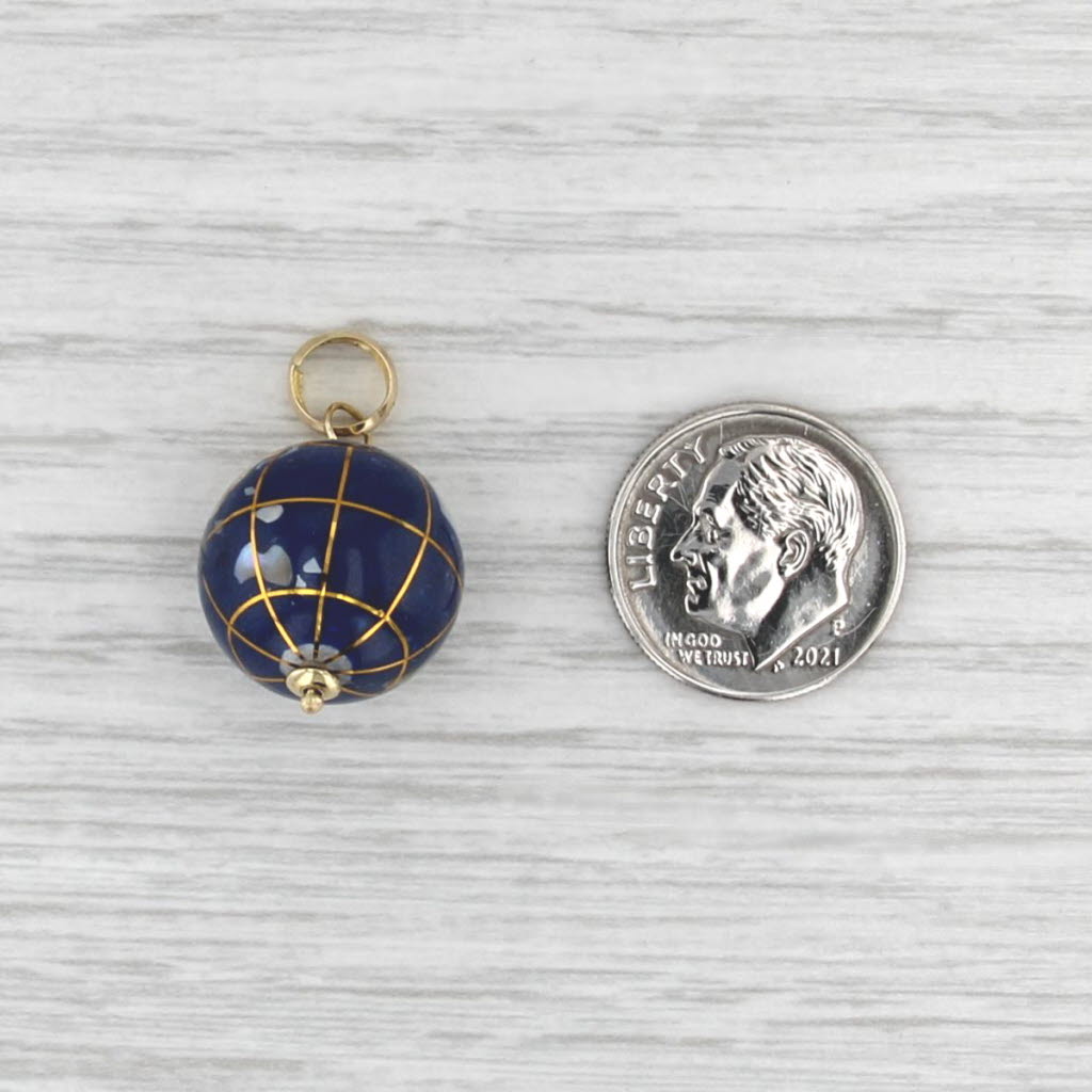 Stone Mosaic Bead Globe Pendant 14k Gold Shell Mother of Pearl Quartzite Pyrite