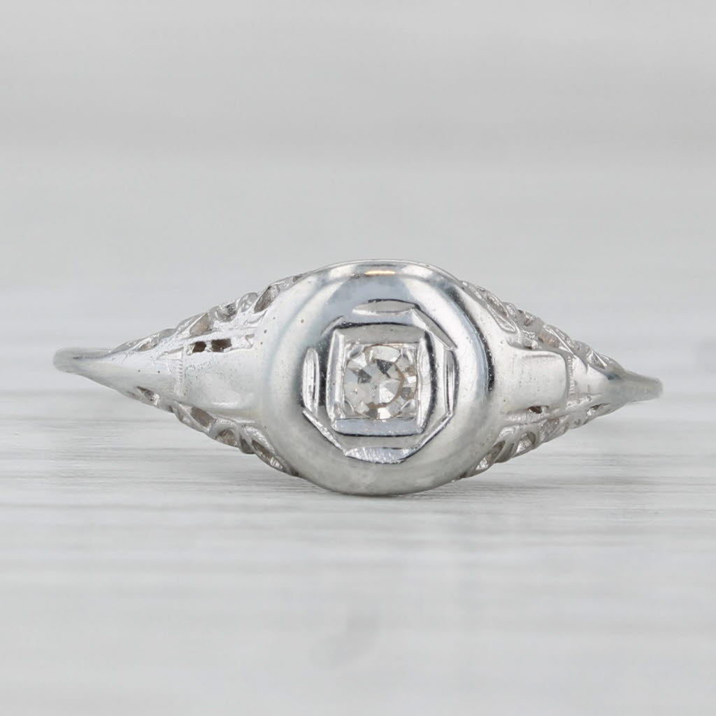 Light Gray Vintage Art Deco Diamond Solitaire Ring 14k White Gold Size 6.75