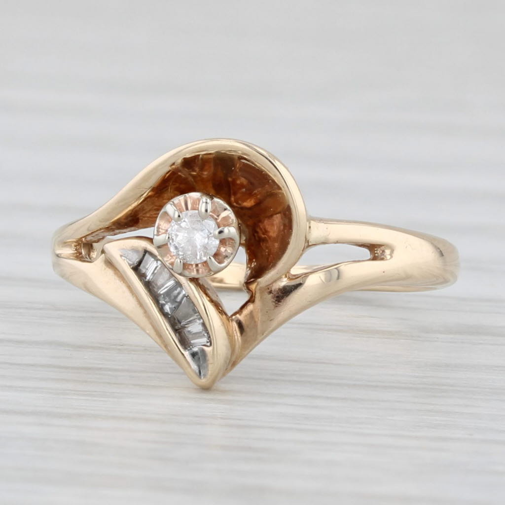 Light Gray Diamond Abstract Heart Ring 10k Yellow Gold Size 3.5