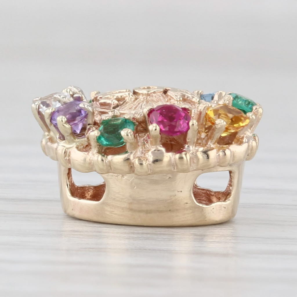 Light Gray Mom Slide Bracelet Charm 10k Yellow Gold Lab & Natural Gemstones Ruby Emerald