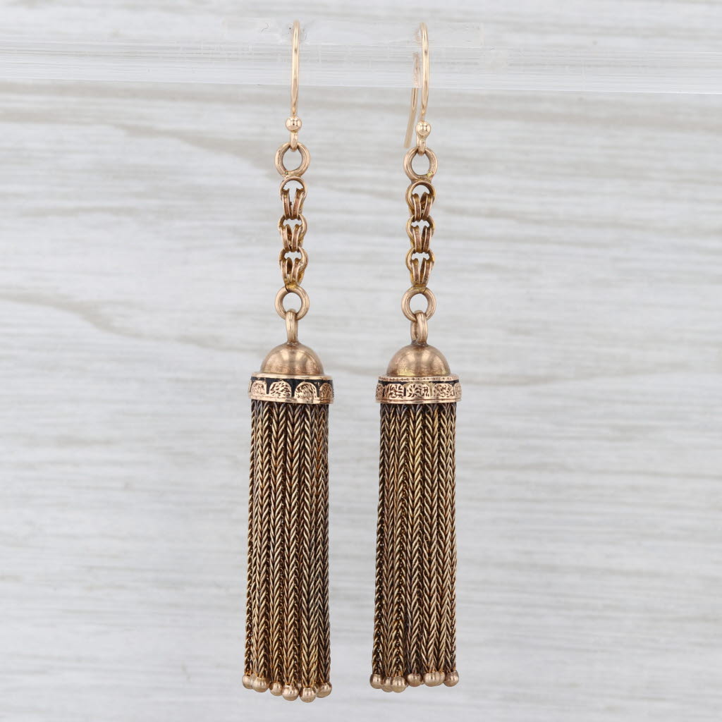 Victorian Tassel Dangle Earrings 14k Yellow Gold Hook Posts Convereted Fobs