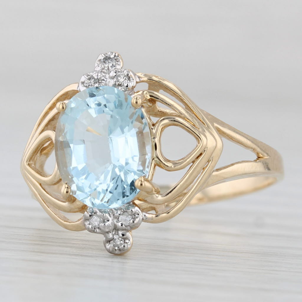 Light Gray 2.50ctw Oval Aquamarine Diamond Ring 14k Yellow Gold Size 10.5