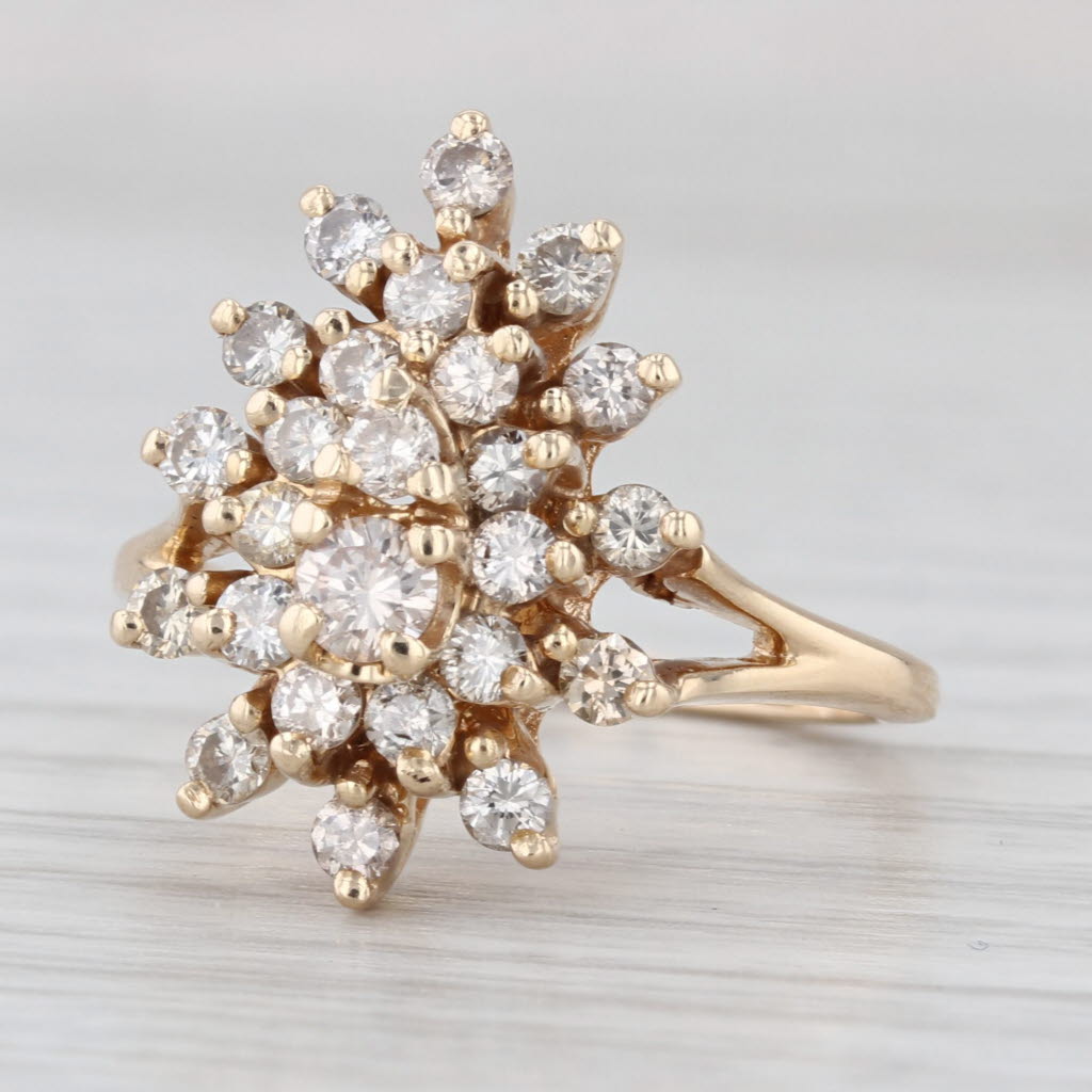 0.90ctw Diamond Cluster Halo Ring 14k Yellow Gold Size 6.5