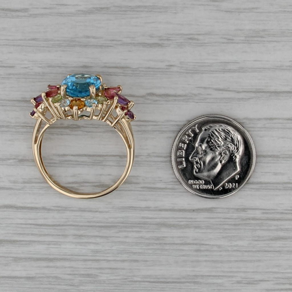 4.51ctw Blue Topaz Citrine Peridot Cluster Ring 14k Gold Size 8.25 Cocktail