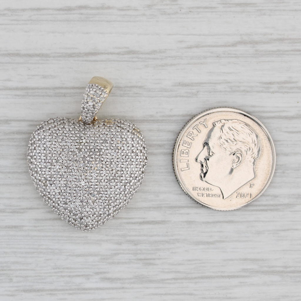 Gray 1.01ctw Pave Diamond Heart Pendant 10k Yellow Gold