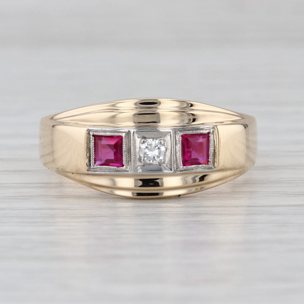 0.57ctw Lab Created Ruby Diamond Ring 14k Yellow Gold Vintage Men's Size 12
