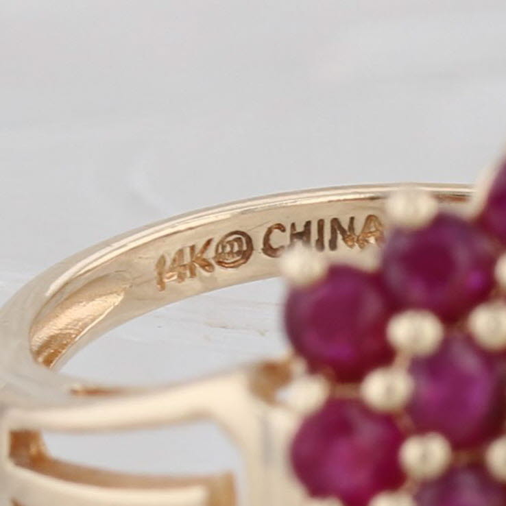 2ctw Ruby Cluster Ring 14k Yellow Gold Size 6.75 Cocktail