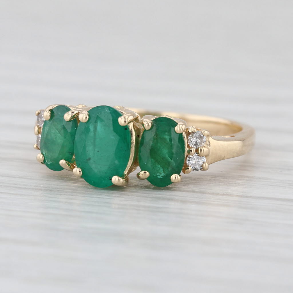1.84ctw 3-Stone Oval Emerald Diamond Ring 14k Yellow Gold Size 6