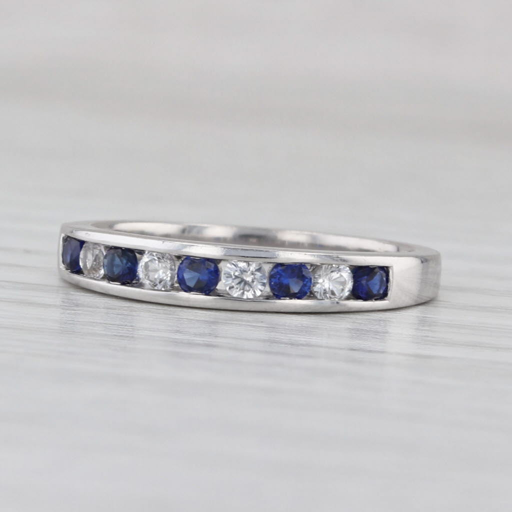 0.52ctw Lab Created Blue & White Sapphire Ring 10k White Gold Stackable Band