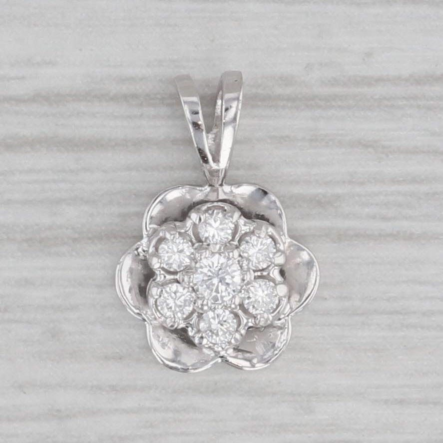 Gray Small Vintage Diamond Cluster Flower Pendant 14k White Gold