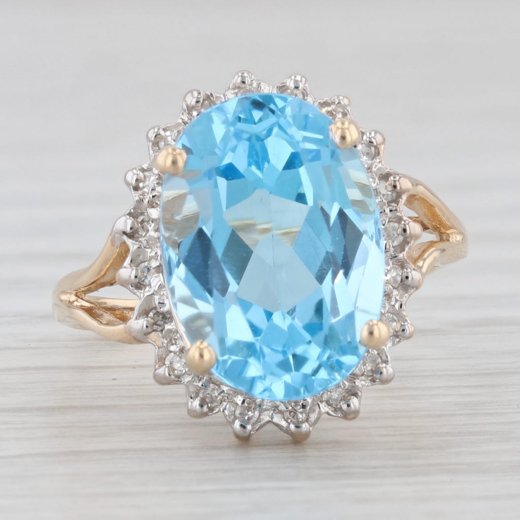 Light Gray 7.70ctw Oval Blue Topaz Diamond Halo Ring 10k Yellow Gold Size 7