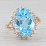 7.70ctw Oval Blue Topaz Diamond Halo Ring 10k Yellow Gold Size 7