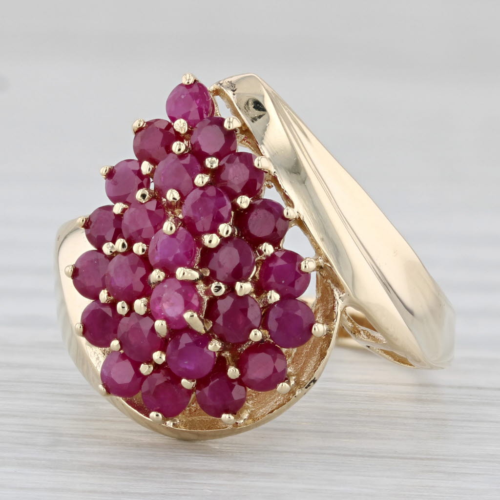 Light Gray 2ctw Ruby Cluster Ring 10k Yellow Gold Bypass Cocktail Size 9