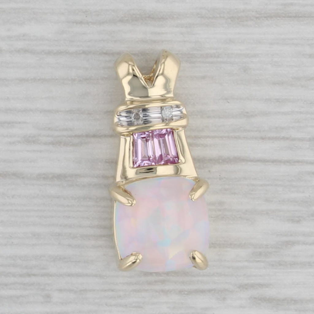 Gray Lab Created Opal Lab Created Sapphire Diamond Pendant 10k Yellow Gold