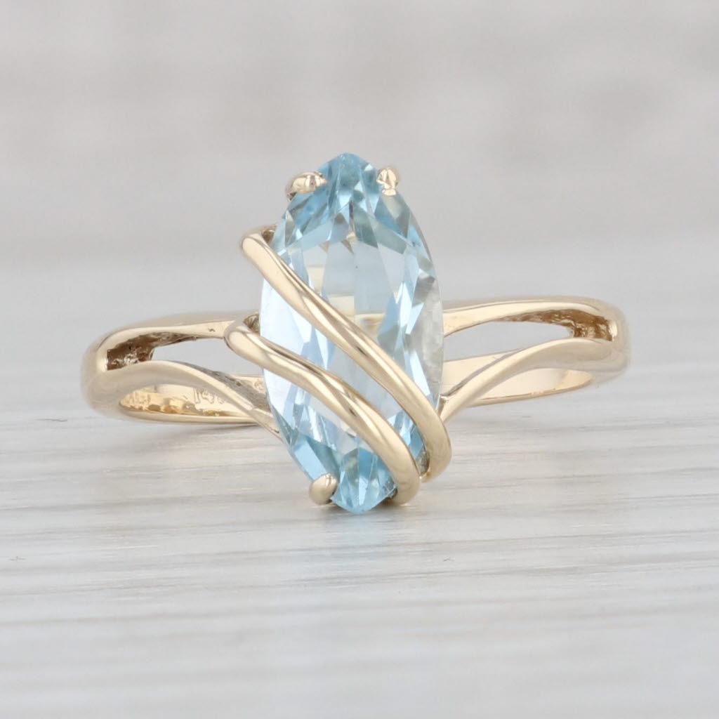 Light Gray 2.05ct Marquise Blue Topaz Solitaire Ring 14k Yellow Gold Size 6