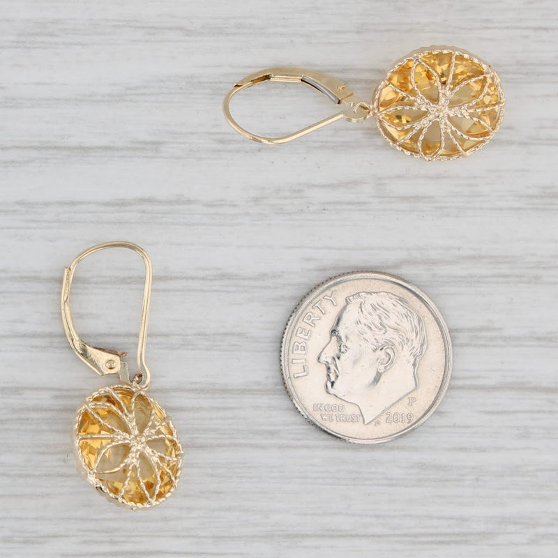 Light Gray 12.50ctw Orange Citrine Flower Dangle Earrings 14k Yellow Gold Leverbacks