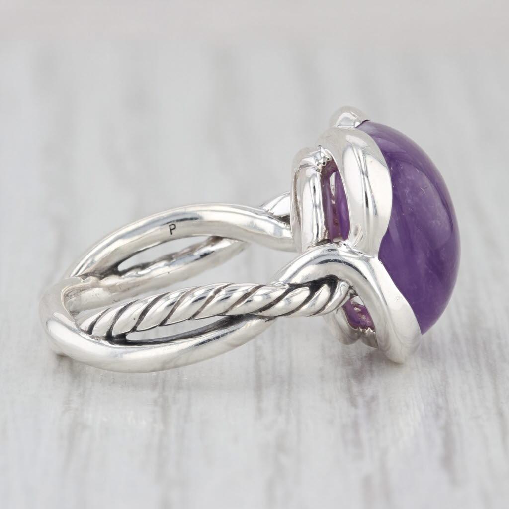 David Yurman Continuance 14mm Amethyst Round Cabochon Ring Sterling Silver