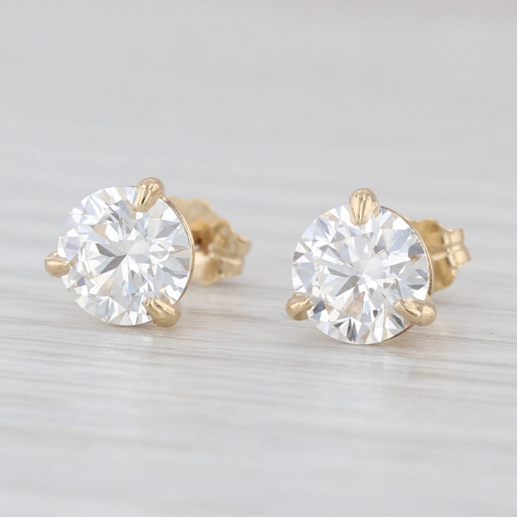 New IGI Lab Grown 2ctw Round Diamond Martini Stud Earrings 14k Gold Studs