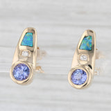 0.54ctw Tanzanite Diamond Blue Opal Earrings 14k Yellow Gold Stud Drops
