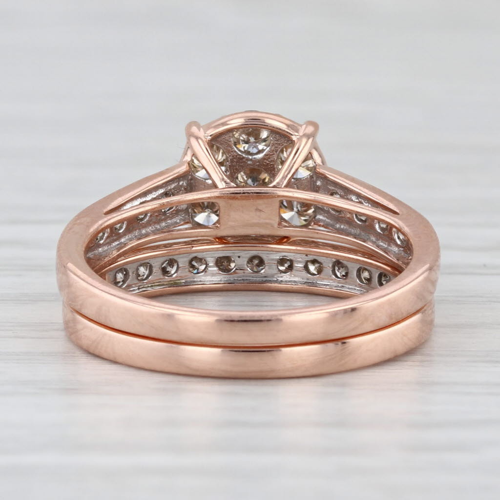 0.80ctw Diamond Cluster Engagement Ring Wedding Band Bridal Set 10k Rose Gold