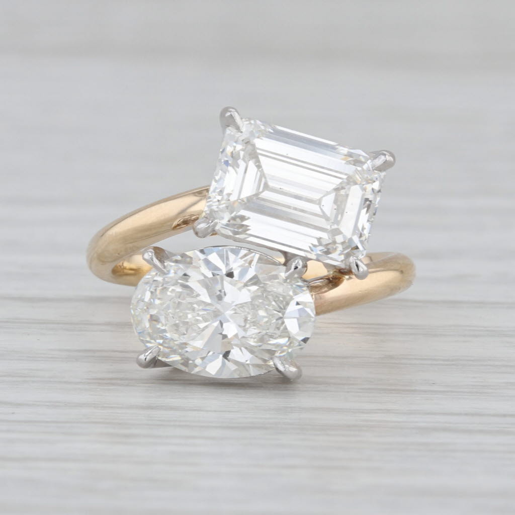 New 5.22ctw Lab Grown Diamond Ring Oval Emerald Cut Bypass 14k Gold IGI G VS2