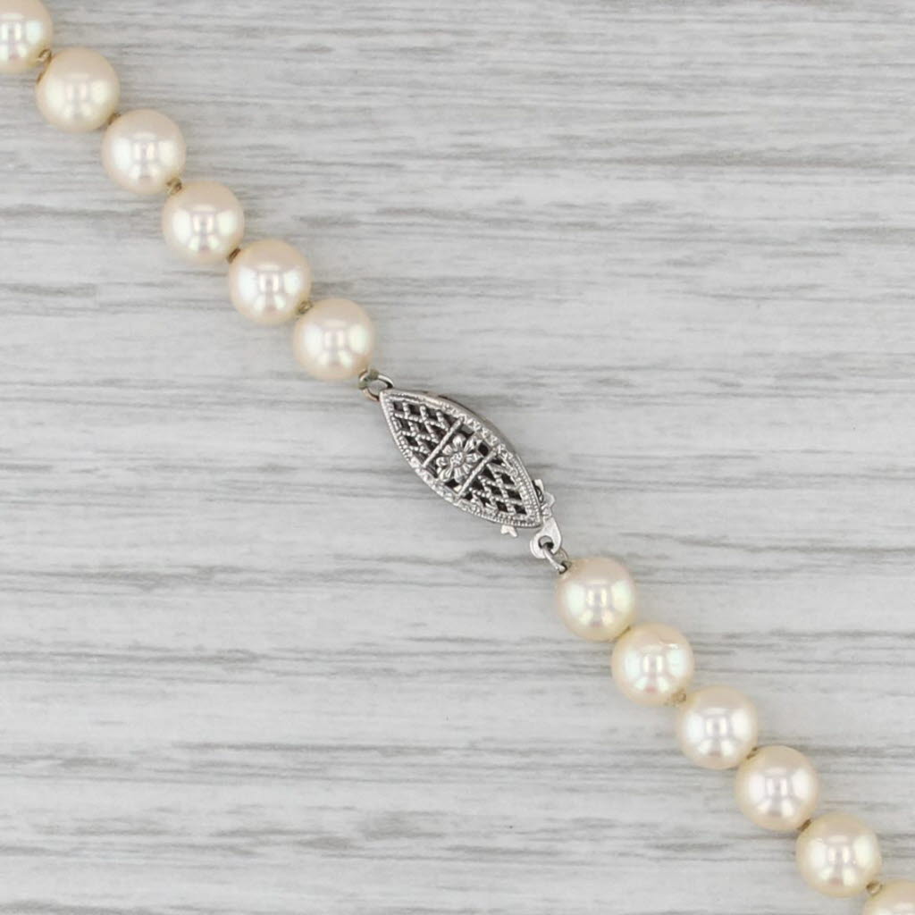 Vintage Cultured Pearl Bead Strand Necklace 14k 10k Gold 16.5" 5.6-6.2 mm