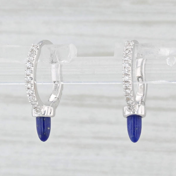 New Lapis Lazuli Diamond Hoop Earrings 14k White Gold Huggie Hoops