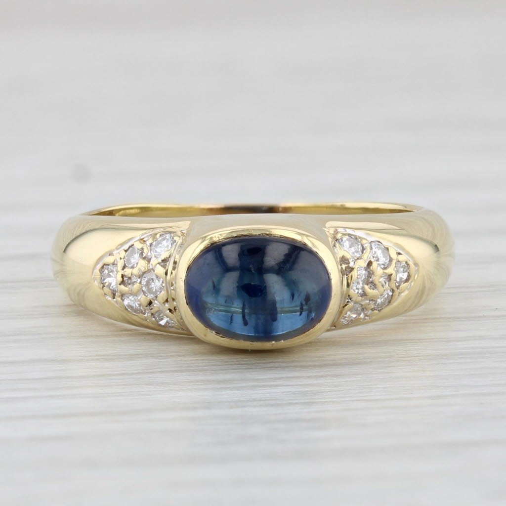 Light Gray Blue Sapphire Diamond Ring 18k Yellow Gold Size 7 Oval Cabochon