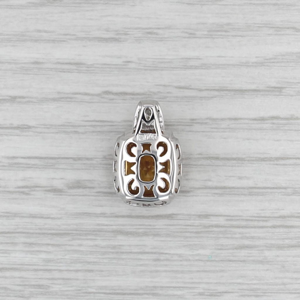 5.16ctw Cushion Citrine Diamond Halo Pendant 14k White Gold