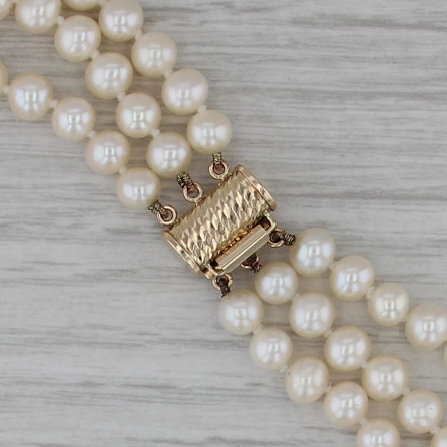 3-Strand Graduated Cultured Pearl Necklace 14k Yellow Gold 17"