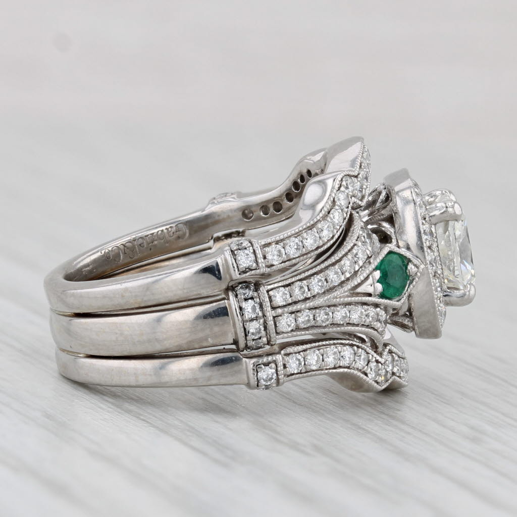 Light Gray Gabriel Co 1.73ctw Cushion Diamond Emerald Bridal Ring Set 14k Gold Size 5.5 EGL