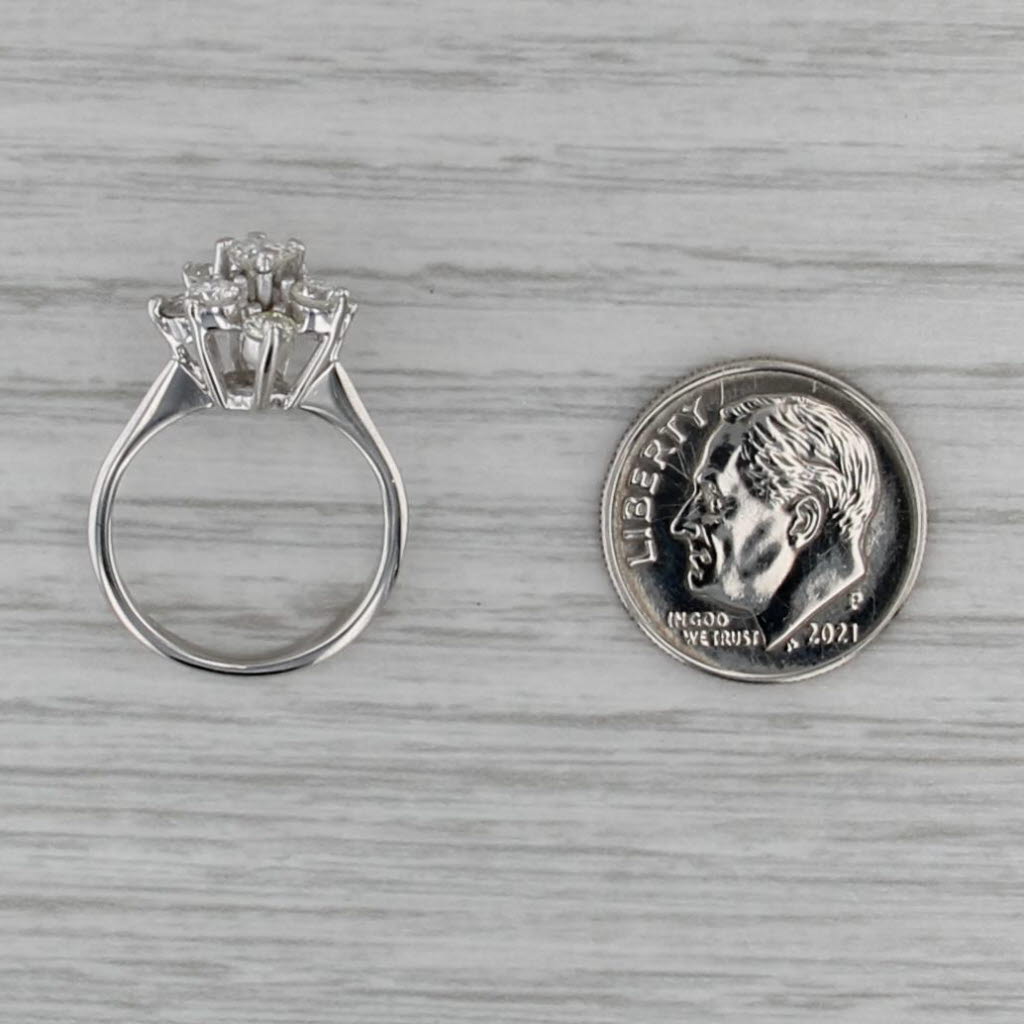 0.83ctw Diamond Cluster Flower Engagement Ring 14k White Gold Size 3.75