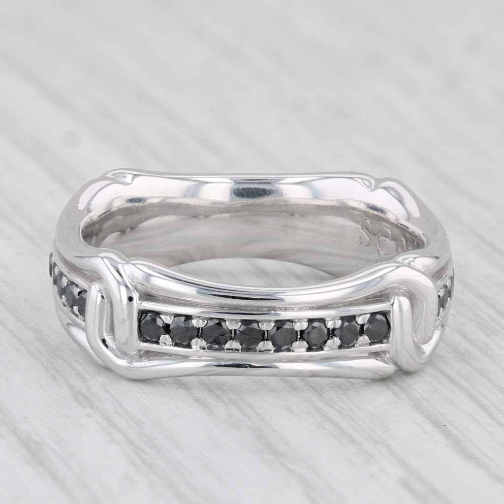 Light Gray Scott Kay Guardian 0.68ctw Black Diamond Eternity Band 14k White Gold Ring